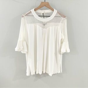 NWT Jodifl Lace Neck Bell Sleeve Blouse White Size Small